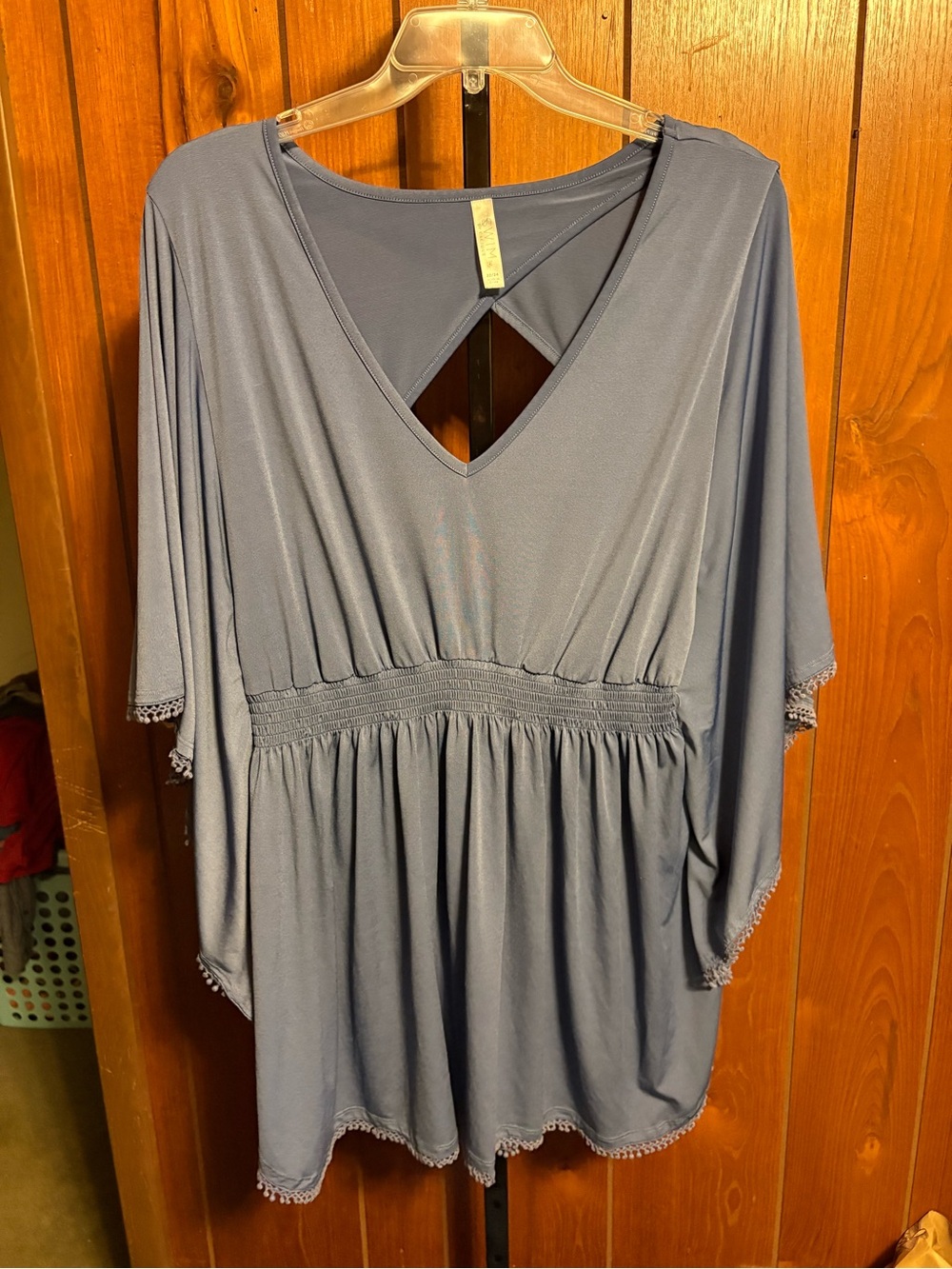 Cacique Navy Blue V-Neck Smocked Waist Swim Coverup